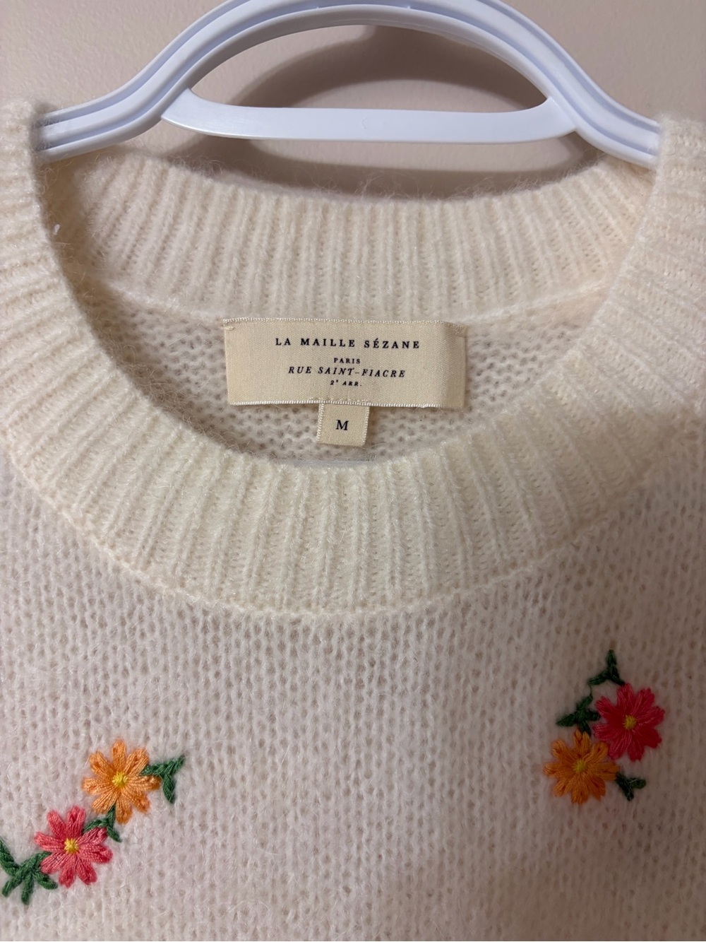 Sezane Cream Floral Embroidered Crewneck Sweater - Picture 2 of 6
